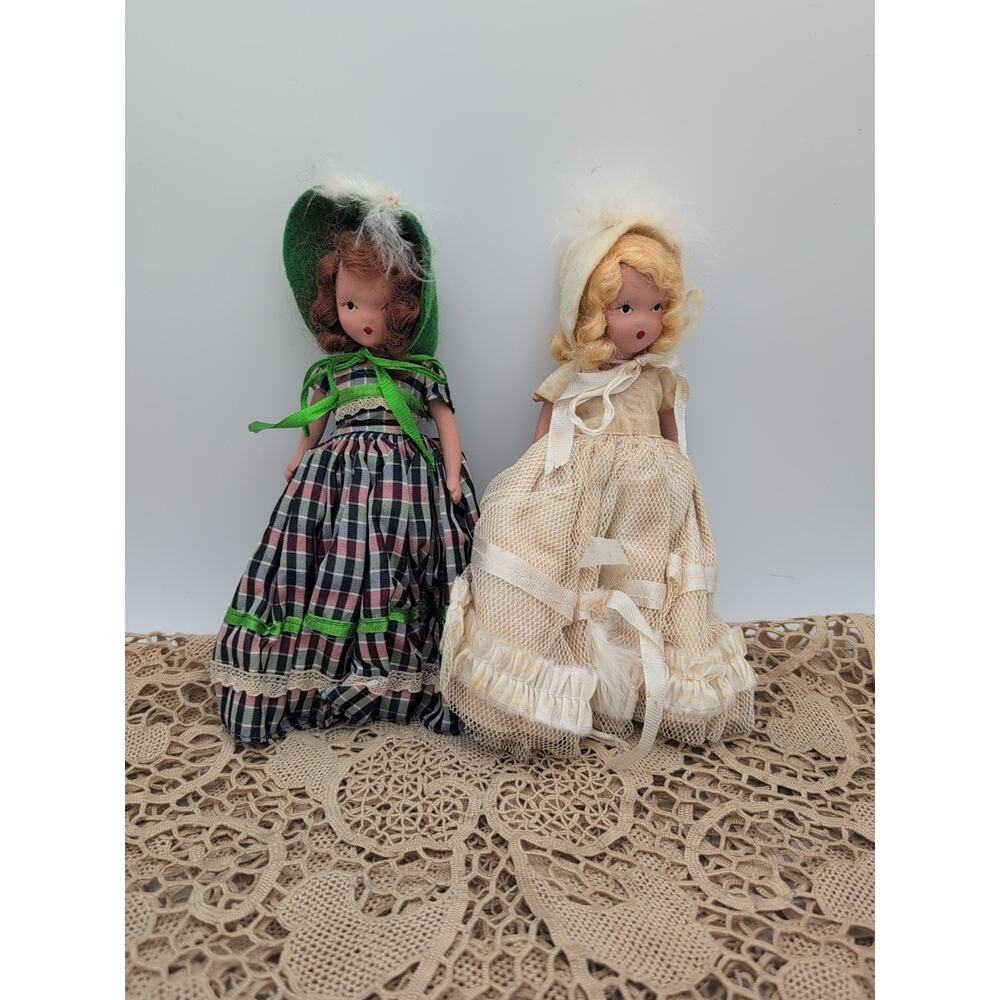 2 Vintage Bisque Nancy Ann Dolls with Original Outfits